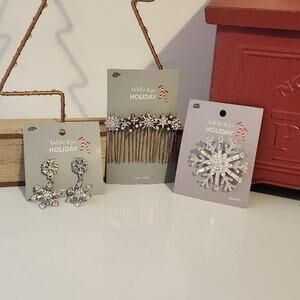 Snowflake jeweled jewelry earrings hair comb brooch new gift holiday Lot 8 nwt